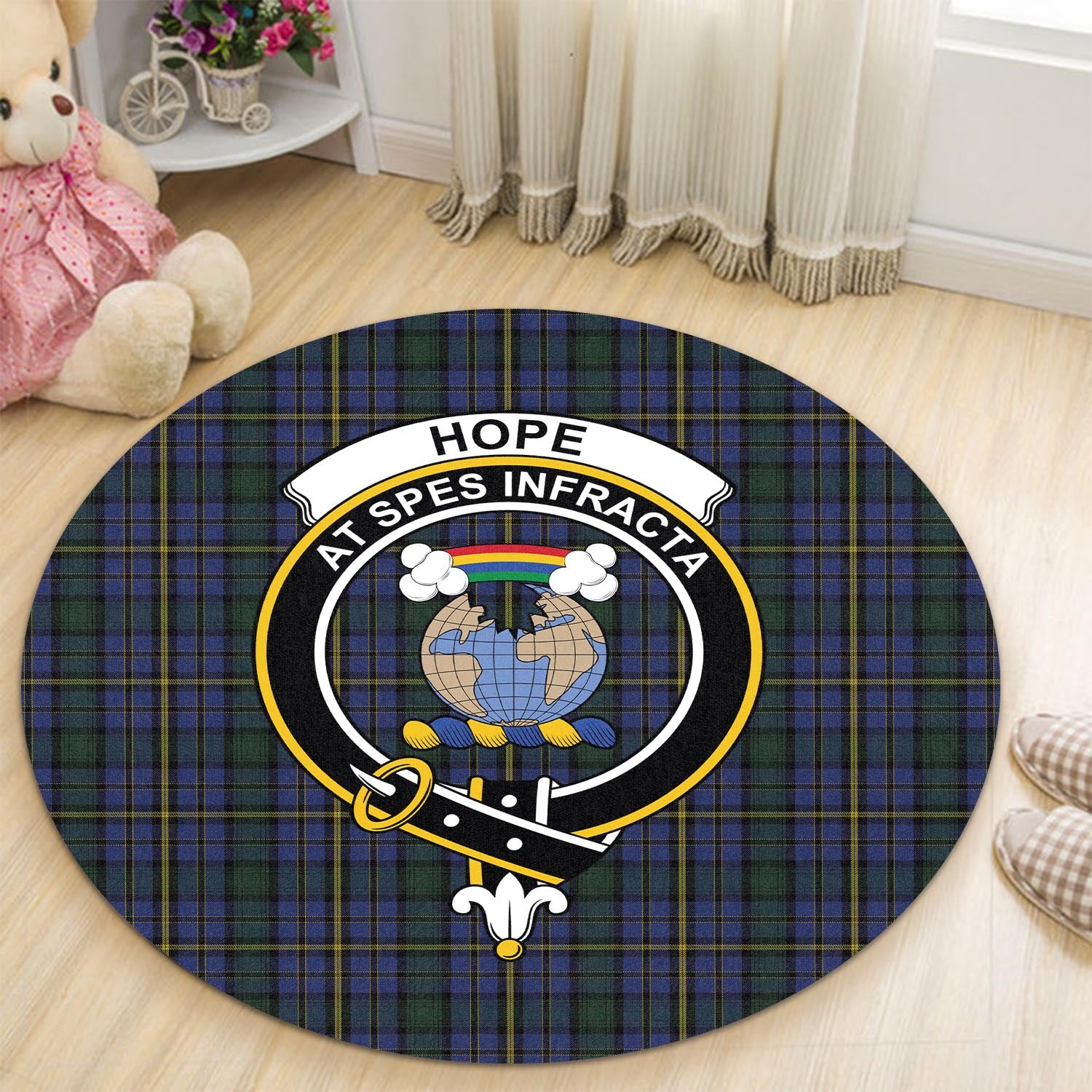 hope-clan-originaux-tartan-round-rug-with-family-crest