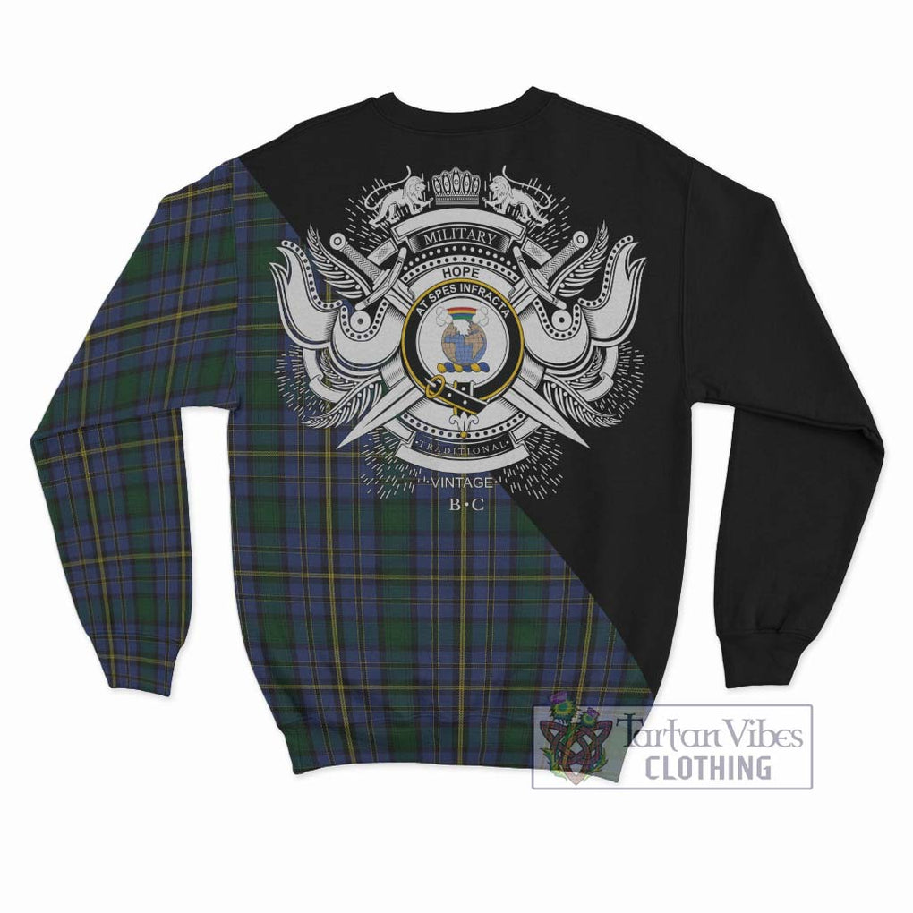 Hope Clan Originaux Tartan Sweatshirt with Family Crest and Military Logo Style - Tartanvibesclothing Shop