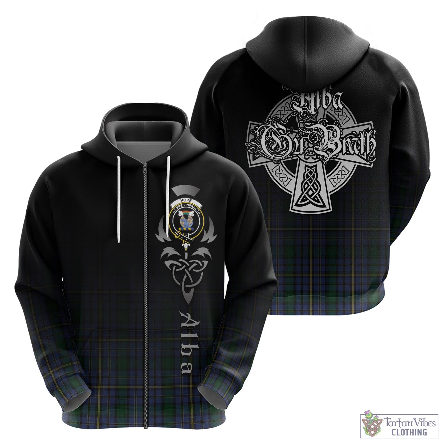 Tartan Vibes Clothing Hope Clan Originaux Tartan Hoodie Featuring Alba Gu Brath Family Crest Celtic Inspired