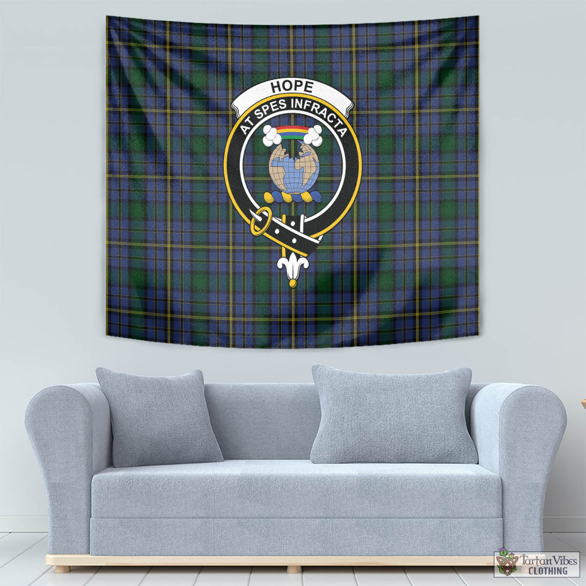 Tartan Vibes Clothing Hope Clan Originaux Tartan Tapestry Wall Hanging and Home Decor for Room with Family Crest