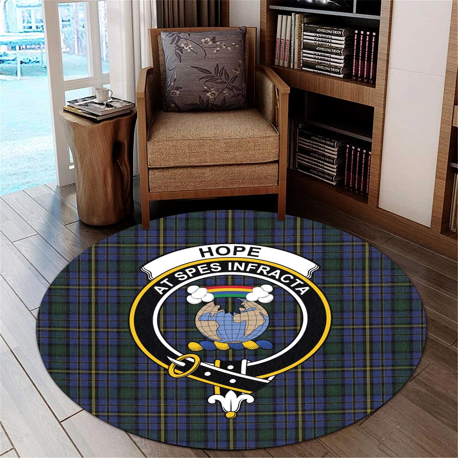 hope-clan-originaux-tartan-round-rug-with-family-crest