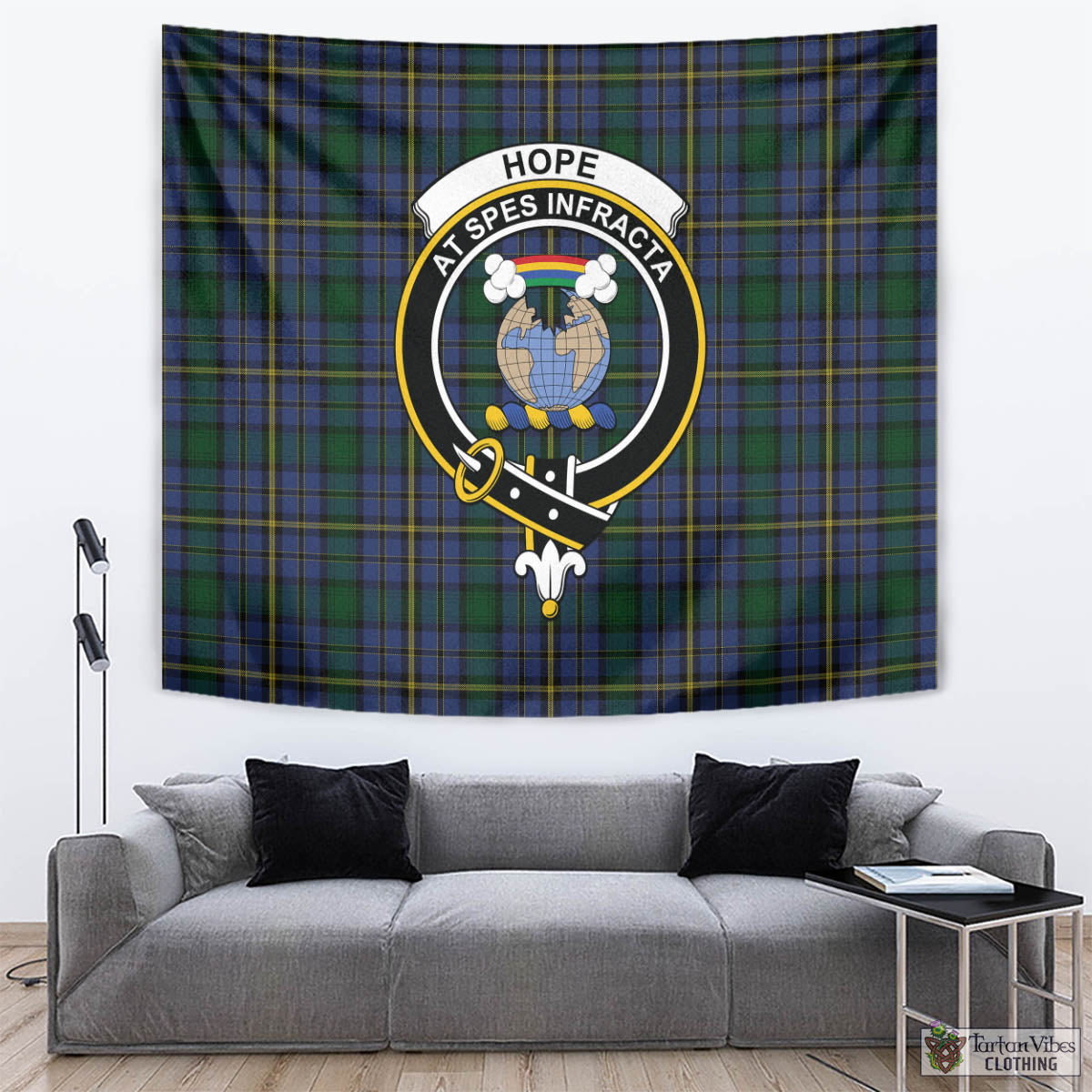 Tartan Vibes Clothing Hope Clan Originaux Tartan Tapestry Wall Hanging and Home Decor for Room with Family Crest