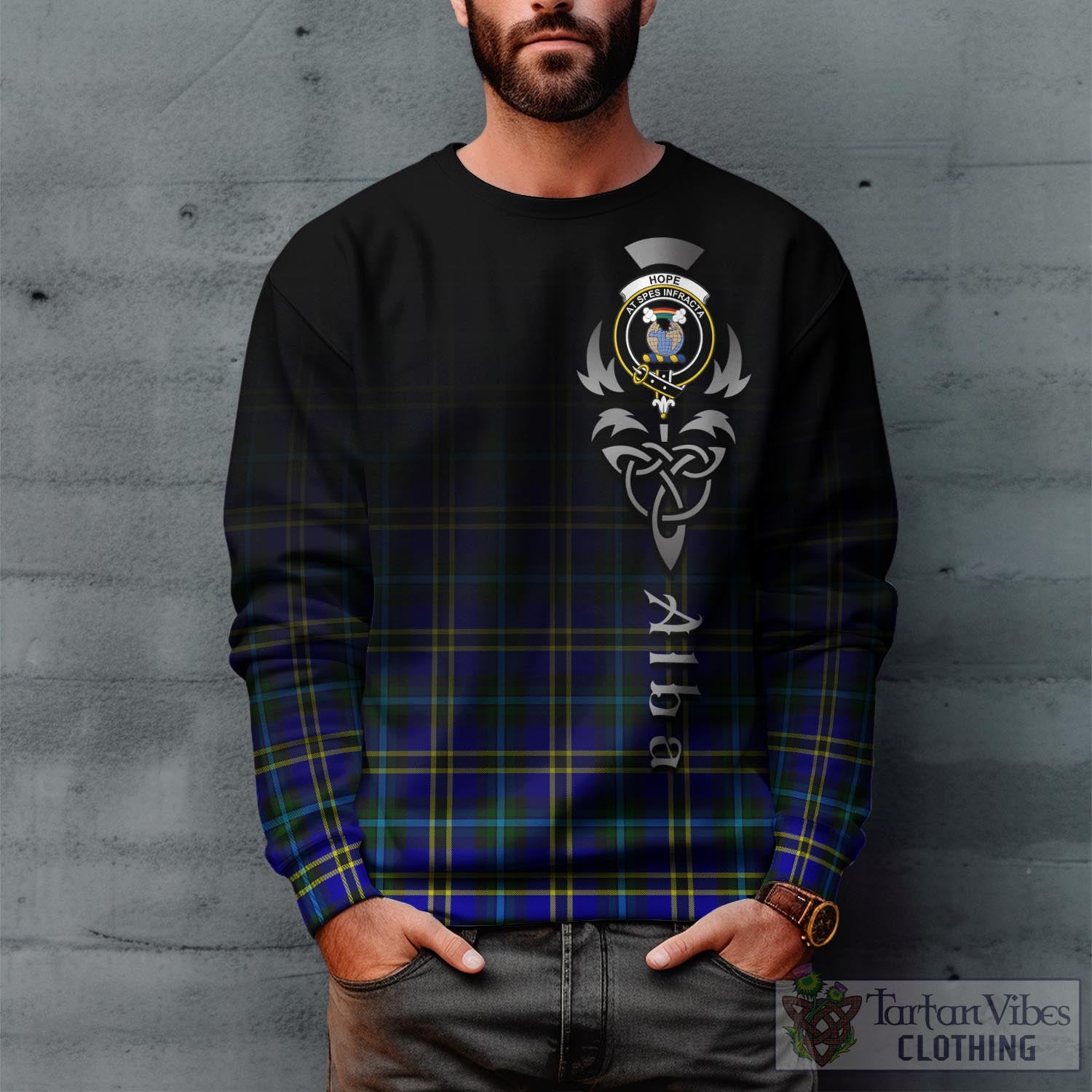 Tartan Vibes Clothing Hope Modern Tartan Sweatshirt Featuring Alba Gu Brath Family Crest Celtic Inspired