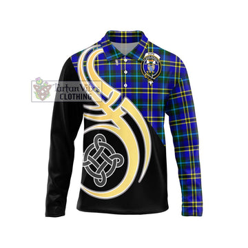 Hope Tartan Long Sleeve Polo Shirt with Family Crest and Celtic Symbol Style