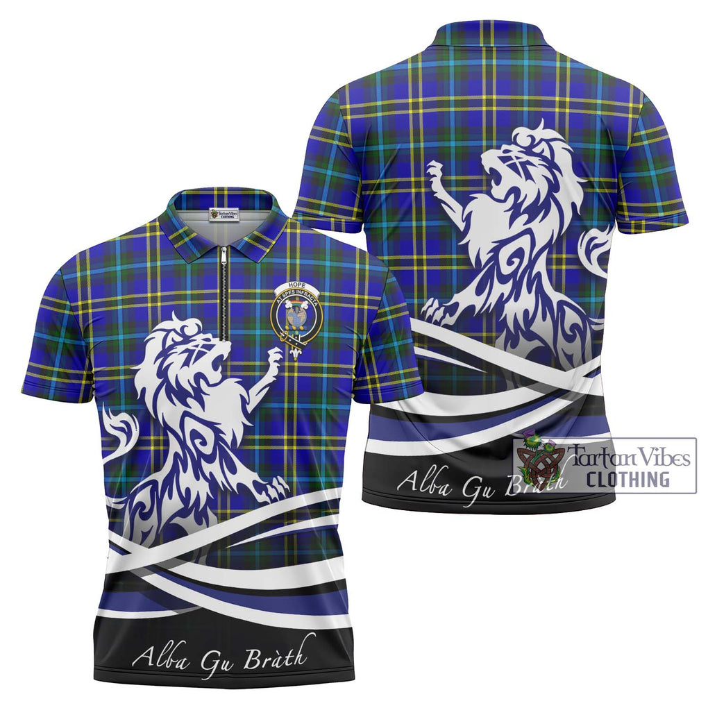 Hope Tartan Zipper Polo Shirt with Alba Gu Brath Regal Lion Emblem Unisex - Tartanvibesclothing Shop