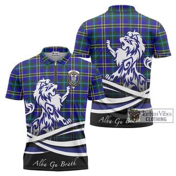 Hope Tartan Zipper Polo Shirt with Alba Gu Brath Regal Lion Emblem