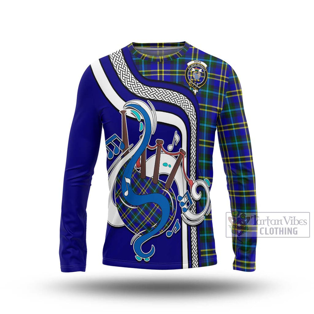 Tartan Vibes Clothing Hope Modern Tartan Long Sleeve T-Shirt with Epic Bagpipe Style