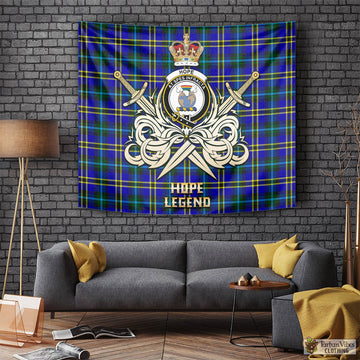 Hope Tartan Tapestry with Clan Crest and the Golden Sword of Courageous Legacy