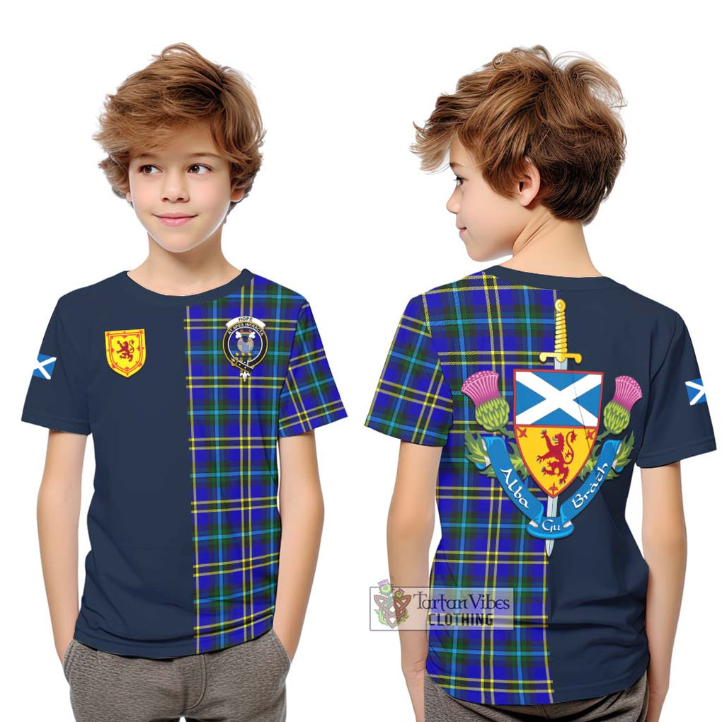 Tartan Vibes Clothing Hope Modern Tartan Kid T-Shirt with Scottish Lion Royal Arm Half Style