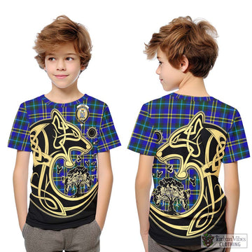 Hope Tartan Kid T-Shirt with Family Crest Celtic Wolf Style