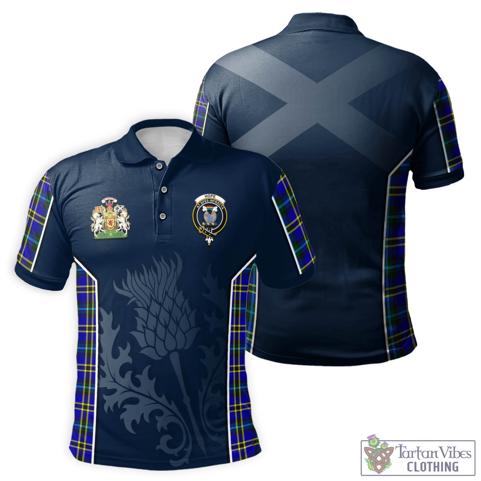 Tartan Vibes Clothing Hope Modern Tartan Men's Polo Shirt with Family Crest and Scottish Thistle Vibes Sport Style