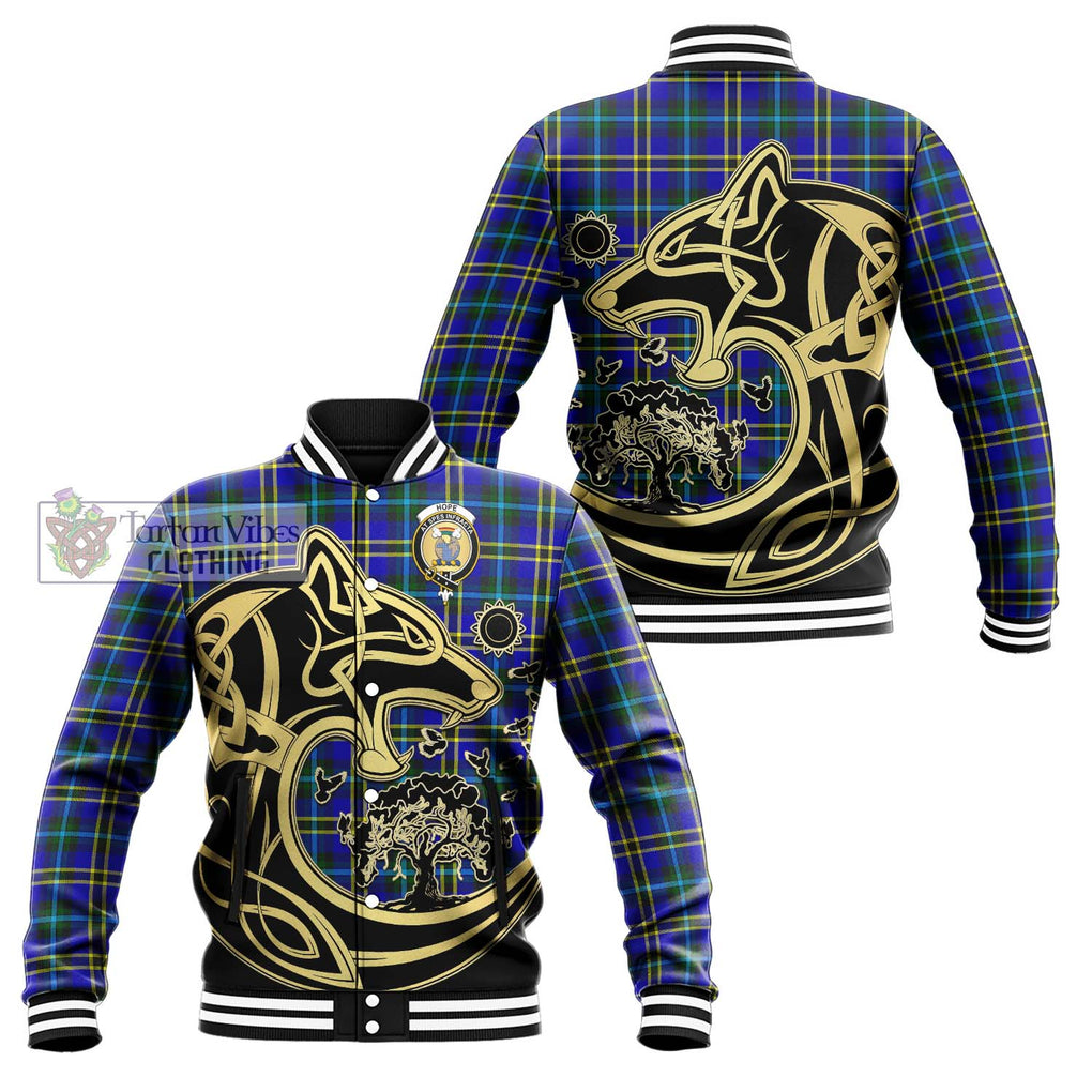 Hope Tartan Baseball Jacket with Family Crest Celtic Wolf Style Unisex - Tartan Vibes Clothing