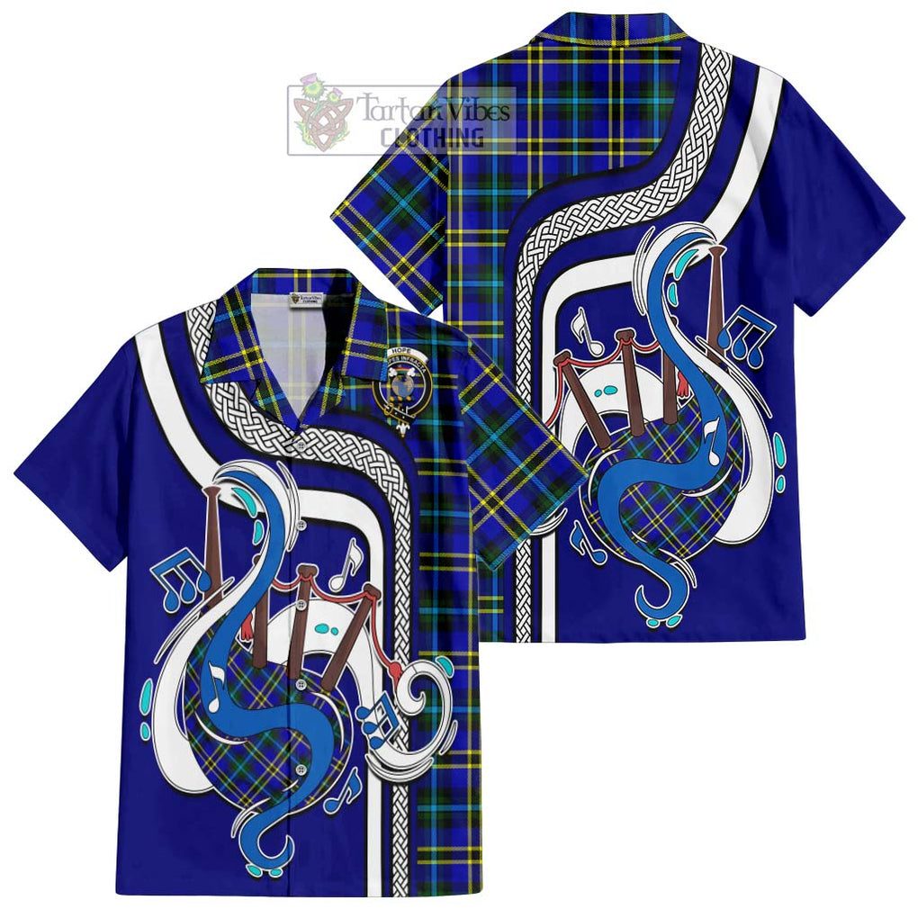 Hope Tartan Short Sleeve Button Shirt with Epic Bagpipe Style Kid - Tartanvibesclothing Shop