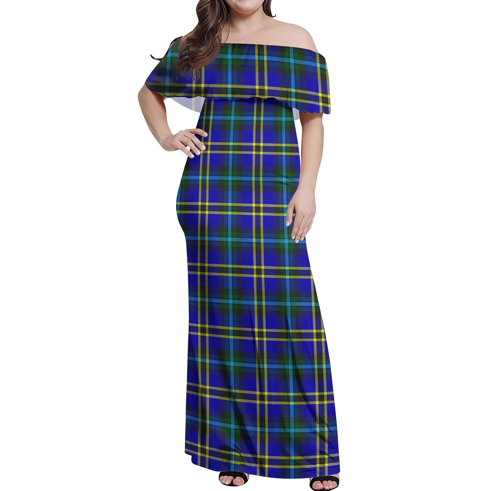 Hope Modern Tartan Off Shoulder Long Dress Women's Dress - Tartanvibesclothing