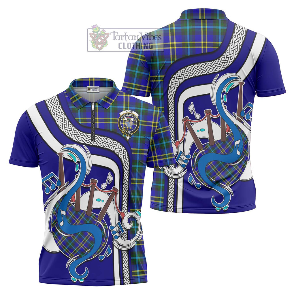 Hope Tartan Zipper Polo Shirt with Epic Bagpipe Style Unisex - Tartanvibesclothing Shop