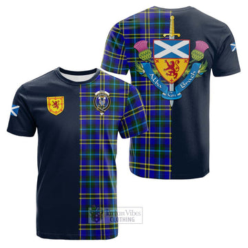 Hope Tartan Cotton T-shirt Alba with Scottish Lion Royal Arm Half Style