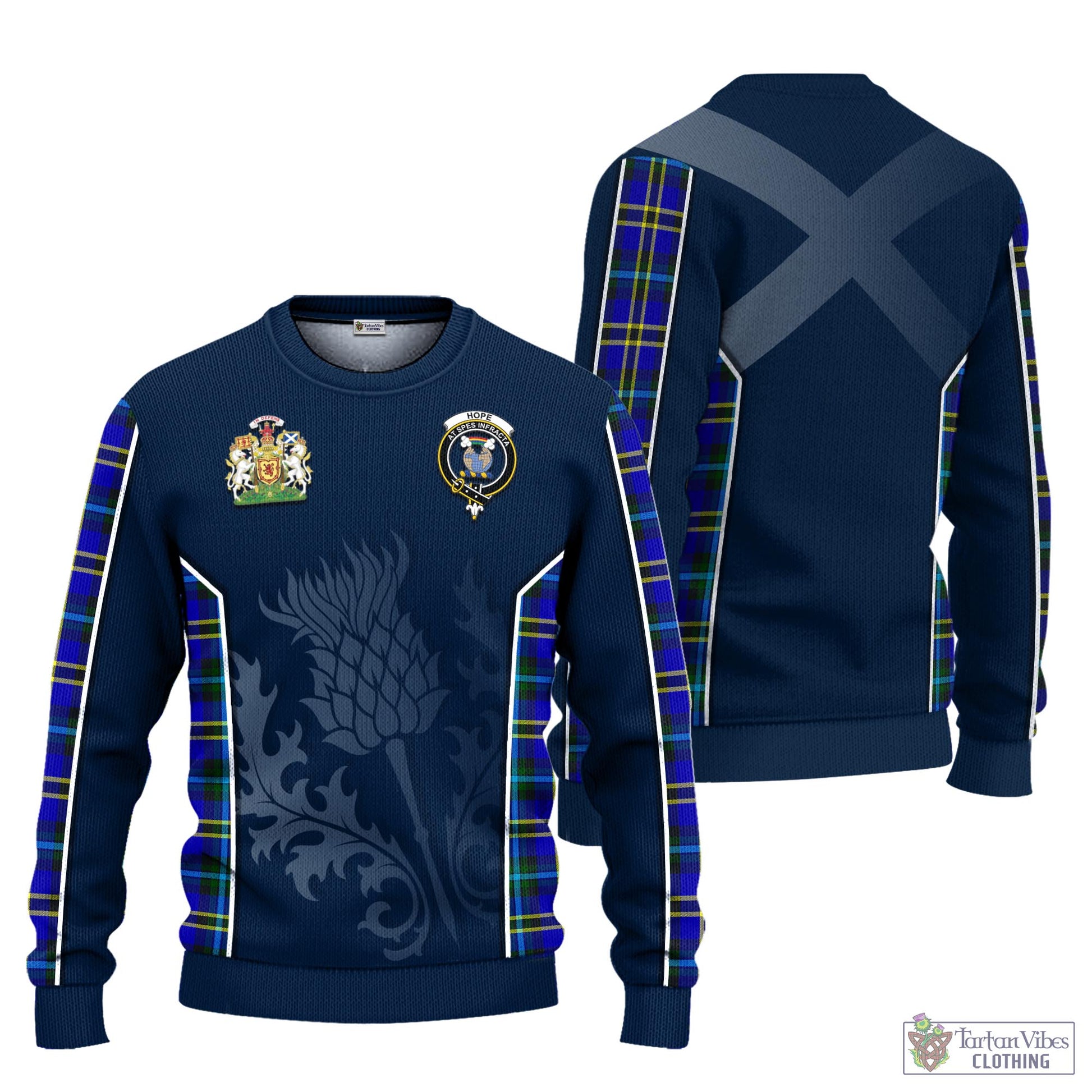 Tartan Vibes Clothing Hope Modern Tartan Knitted Sweatshirt with Family Crest and Scottish Thistle Vibes Sport Style