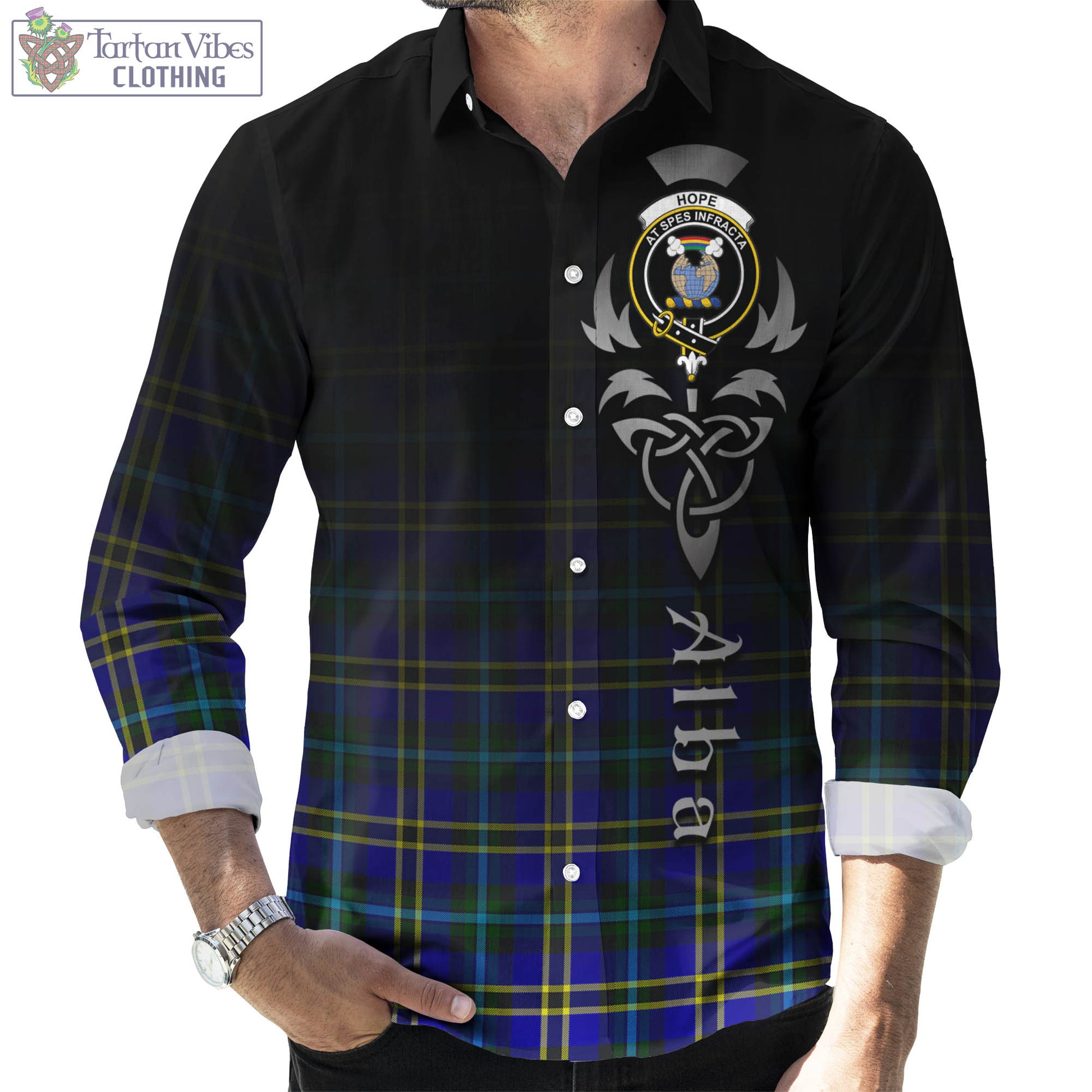 Tartan Vibes Clothing Hope Modern Tartan Long Sleeve Button Up Featuring Alba Gu Brath Family Crest Celtic Inspired