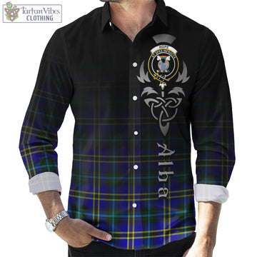 Hope Tartan Long Sleeve Button Up Featuring Alba Gu Brath Family Crest Celtic Inspired