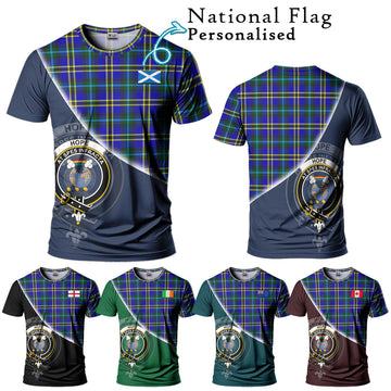 Hope Tartan T-Shirt with Personalised National Flag and Family Crest Half Style