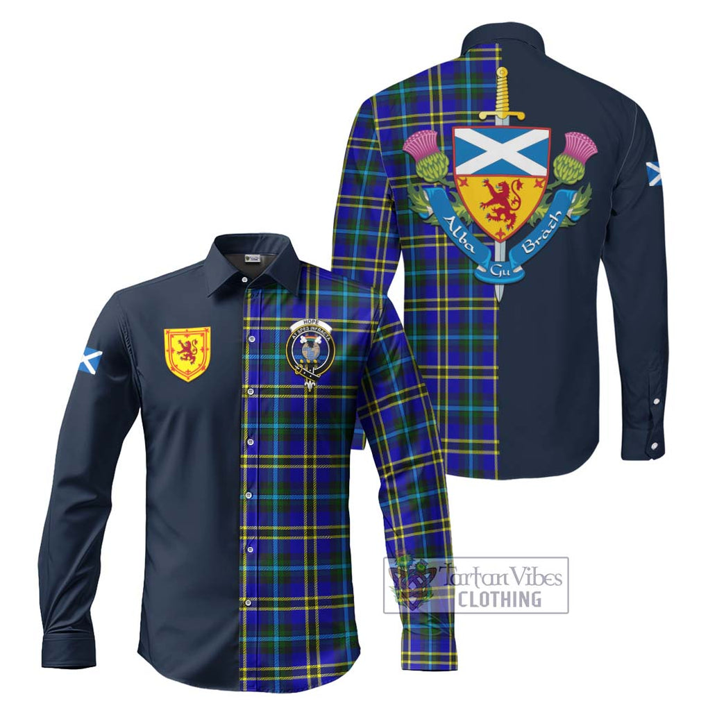 Tartan Vibes Clothing Hope Modern Tartan Long Sleeve Button Shirt with Scottish Lion Royal Arm Half Style