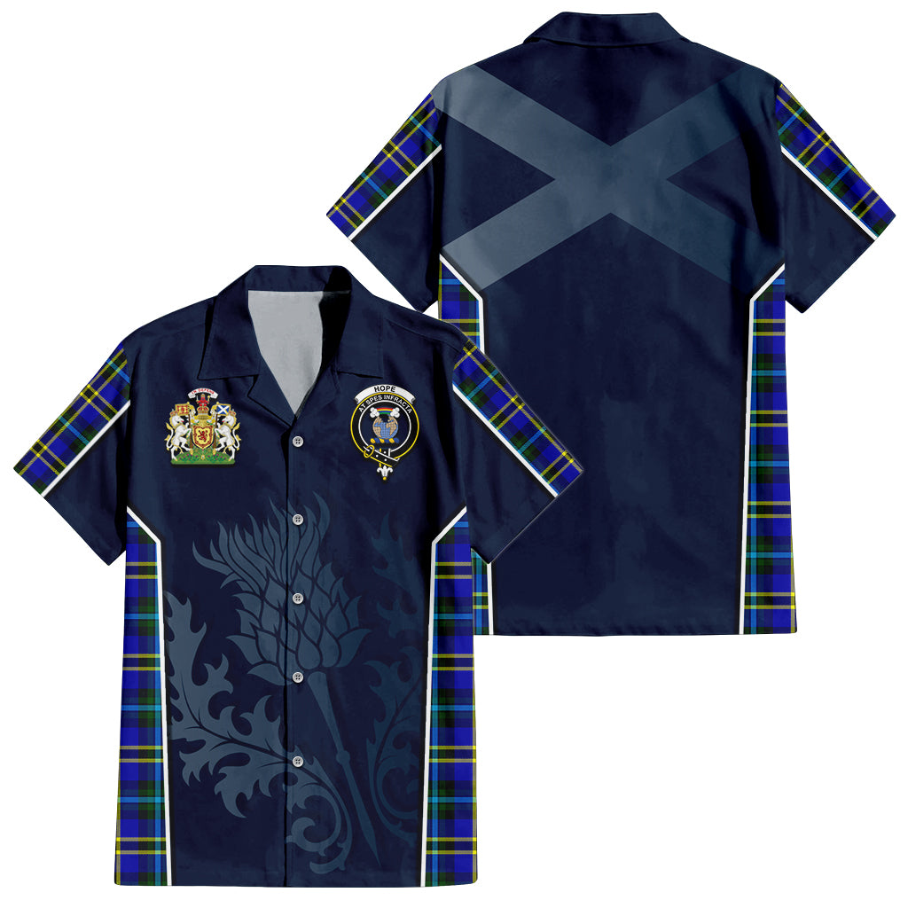 Tartan Vibes Clothing Hope Modern Tartan Short Sleeve Button Up Shirt with Family Crest and Scottish Thistle Vibes Sport Style