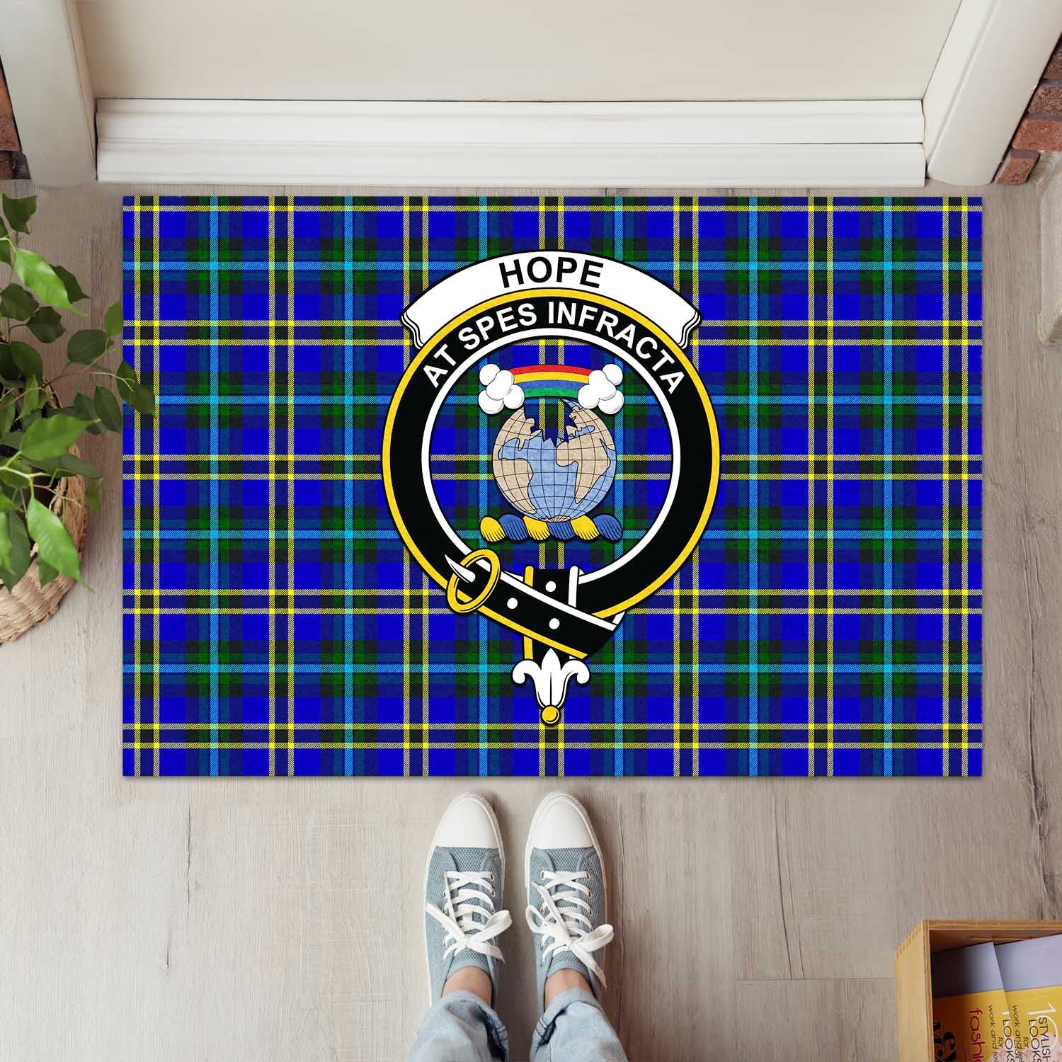 Hope Modern Tartan Door Mat with Family Crest - Tartanvibesclothing