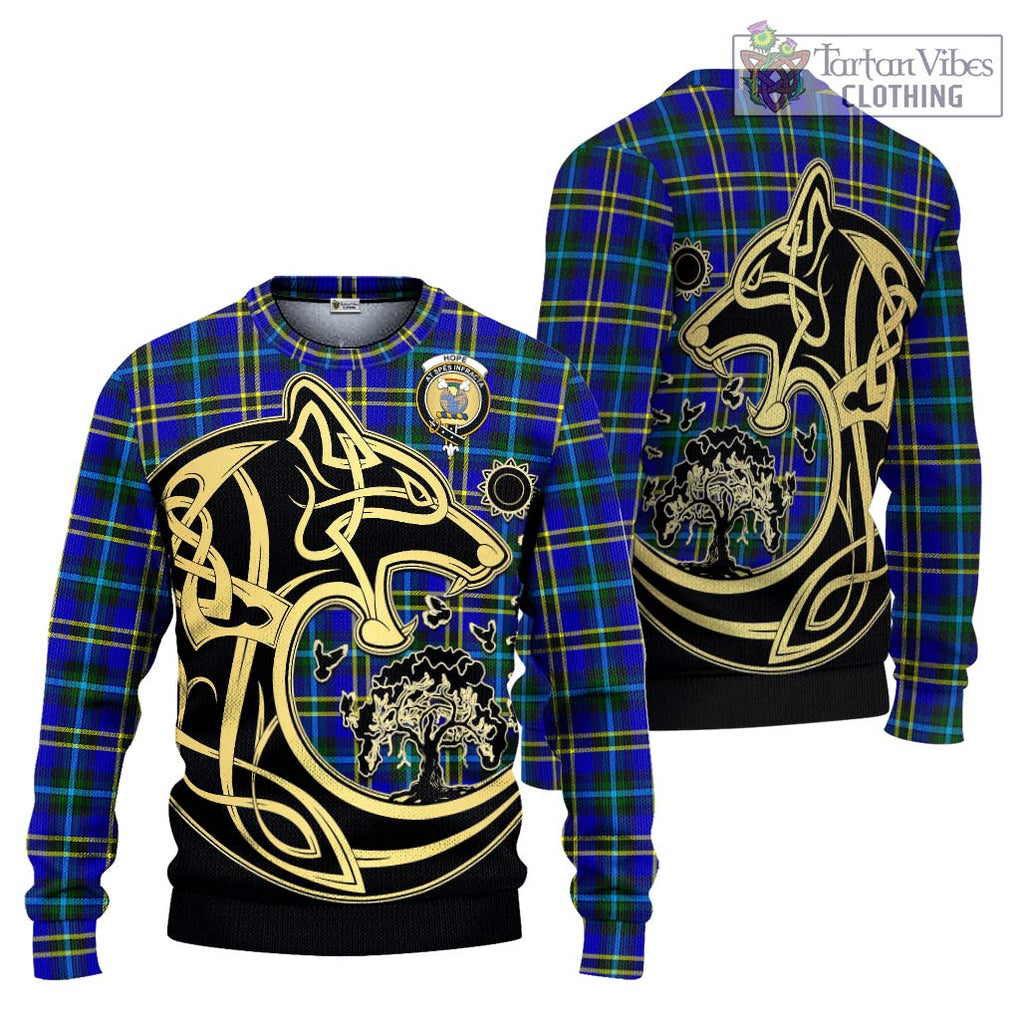 Hope Tartan Ugly Sweater with Family Crest Celtic Wolf Style Unisex - Tartan Vibes Clothing