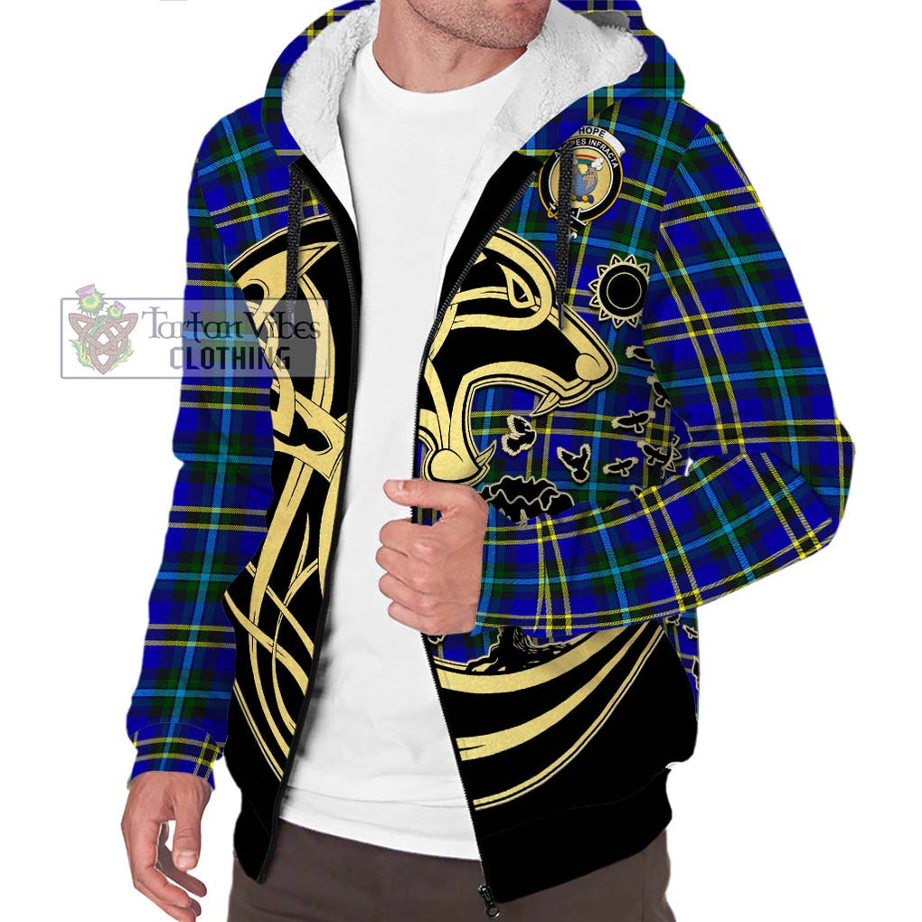 Hope Tartan Sherpa Hoodie with Family Crest Celtic Wolf Style Unisex S - Tartan Vibes Clothing