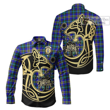 Hope Tartan Long Sleeve Button Shirt with Family Crest Celtic Wolf Style