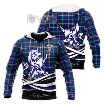 Hope Tartan Knitted Hoodie with Alba Gu Brath Regal Lion Emblem