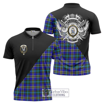 Hope Tartan Zipper Polo Shirt with Family Crest and Military Logo Style