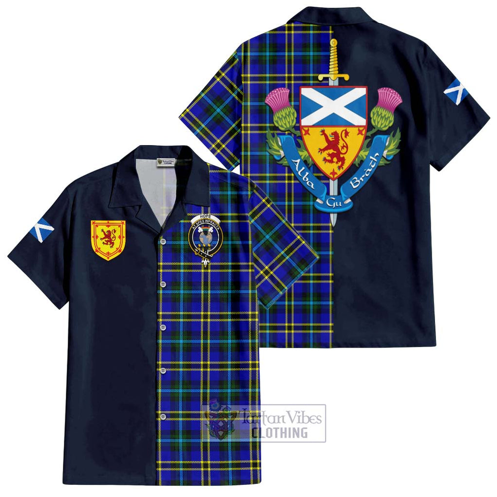 Tartan Vibes Clothing Hope Modern Tartan Short Sleeve Button Shirt with Scottish Lion Royal Arm Half Style