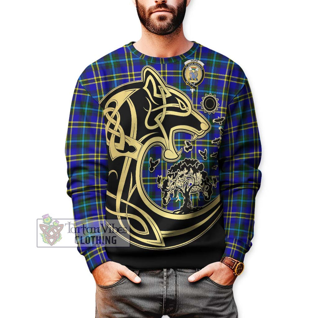 Hope Tartan Sweatshirt with Family Crest Celtic Wolf Style Unisex - Tartan Vibes Clothing