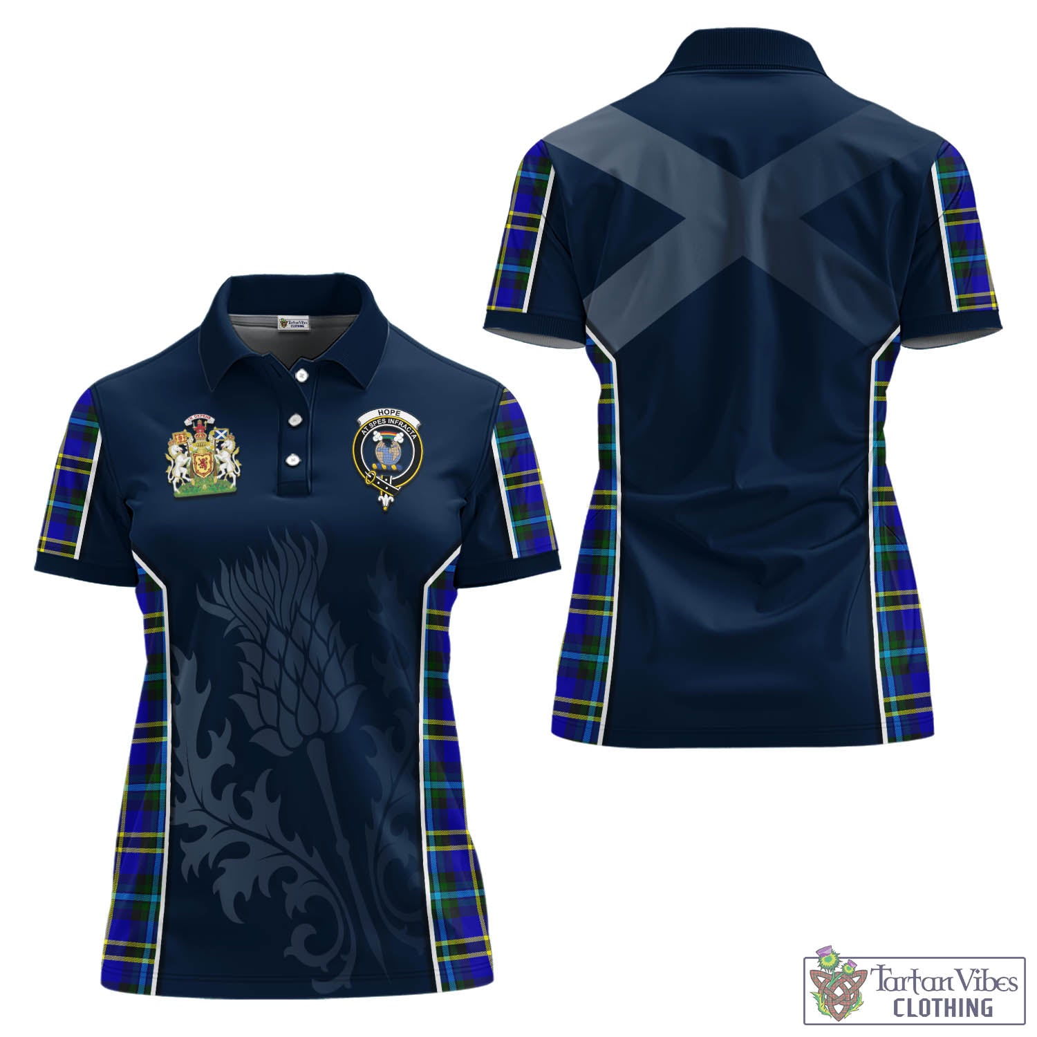 Tartan Vibes Clothing Hope Modern Tartan Women's Polo Shirt with Family Crest and Scottish Thistle Vibes Sport Style