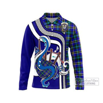 Hope Tartan Long Sleeve Polo Shirt with Epic Bagpipe Style