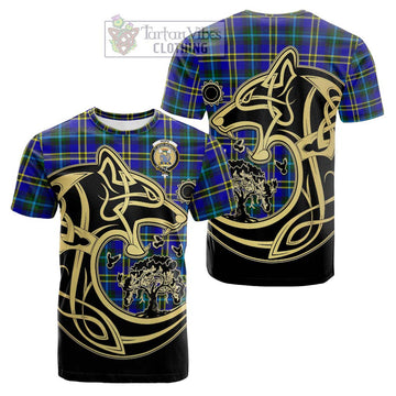 Hope Tartan Cotton T-shirt with Family Crest Celtic Wolf Style