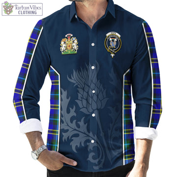 Hope Tartan Long Sleeve Button Up Shirt with Family Crest and Scottish Thistle Vibes Sport Style