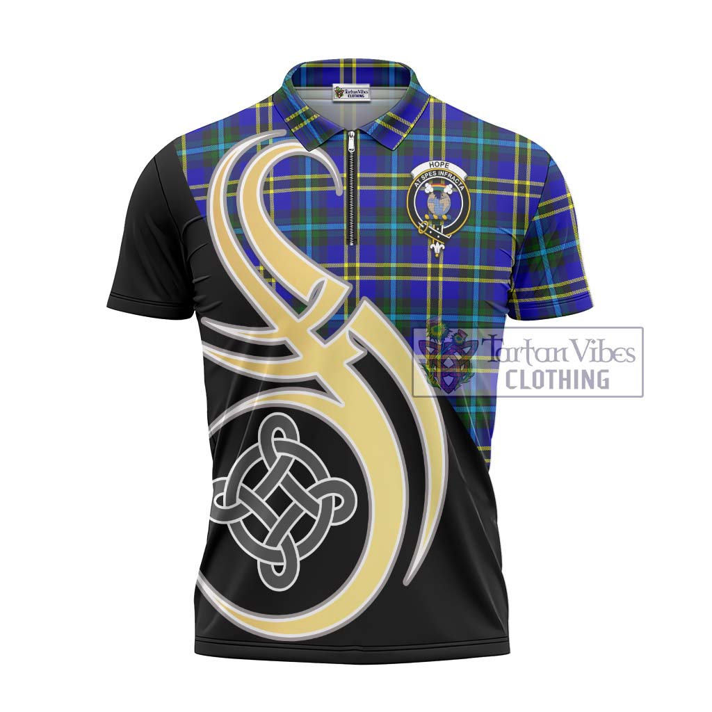 Tartan Vibes Clothing Hope Modern Tartan Zipper Polo Shirt with Family Crest and Celtic Symbol Style