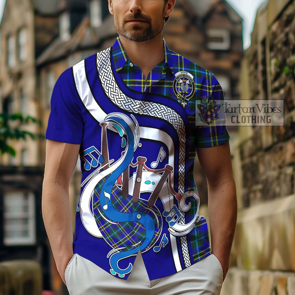 Hope Tartan Short Sleeve Button Shirt with Epic Bagpipe Style - Tartanvibesclothing Shop