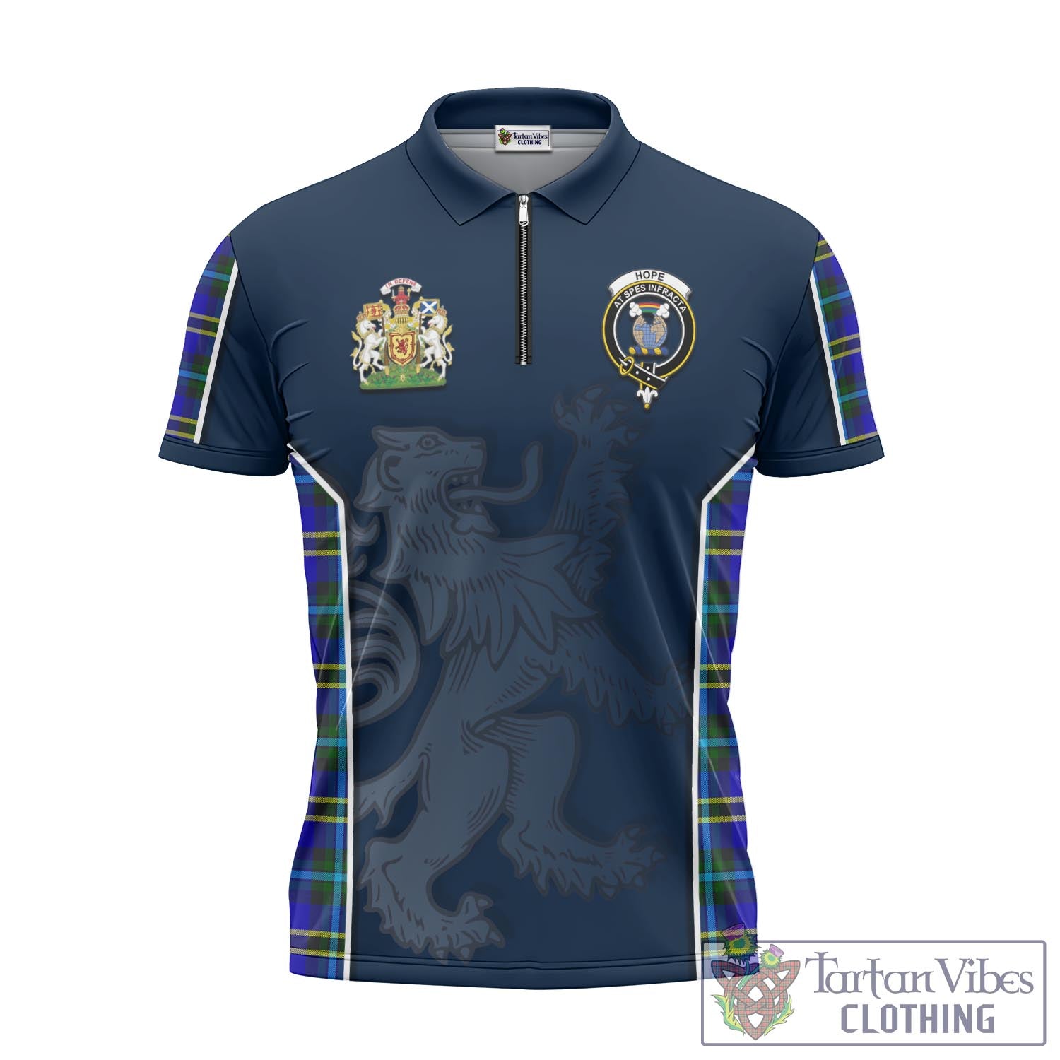 Tartan Vibes Clothing Hope Modern Tartan Zipper Polo Shirt with Family Crest and Lion Rampant Vibes Sport Style