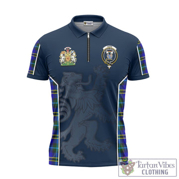 Hope Tartan Zipper Polo Shirt with Family Crest and Lion Rampant Vibes Sport Style