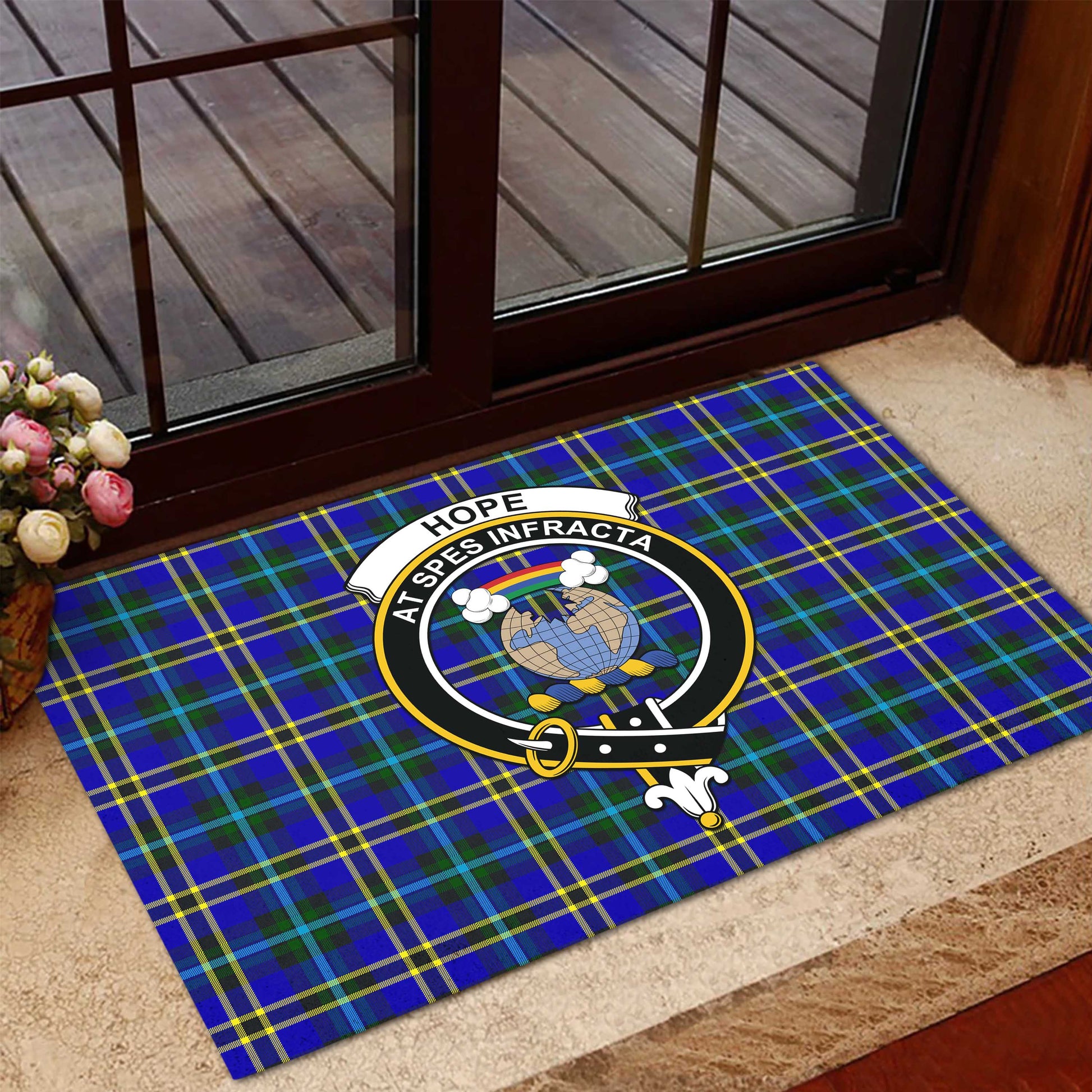 Hope Modern Tartan Door Mat with Family Crest - Tartanvibesclothing