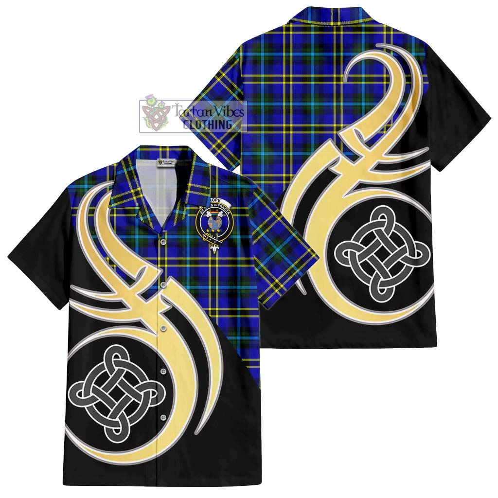 Hope Tartan Short Sleeve Button Shirt with Family Crest and Celtic Symbol Style - Tartan Vibes Clothing