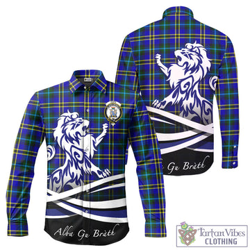 Hope Tartan Long Sleeve Button Up Shirt with Alba Gu Brath Regal Lion Emblem