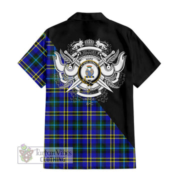 Hope Tartan Short Sleeve Button Shirt with Family Crest and Military Logo Style