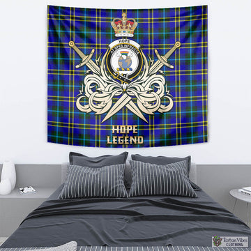 Hope Tartan Tapestry with Clan Crest and the Golden Sword of Courageous Legacy