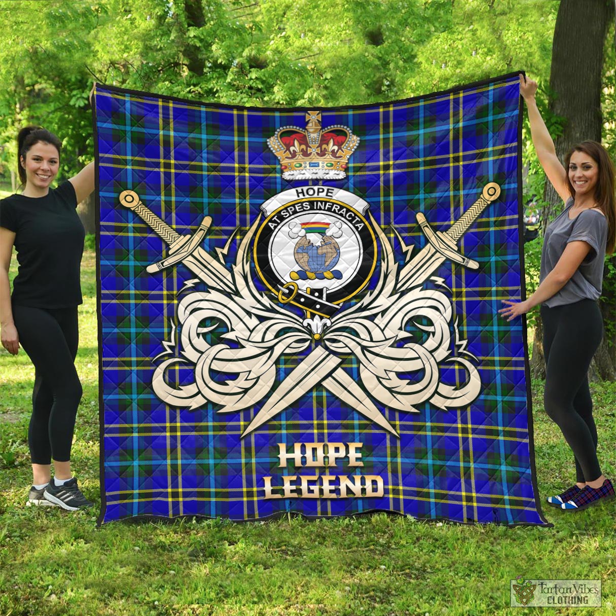 Tartan Vibes Clothing Hope Modern Tartan Quilt with Clan Crest and the Golden Sword of Courageous Legacy