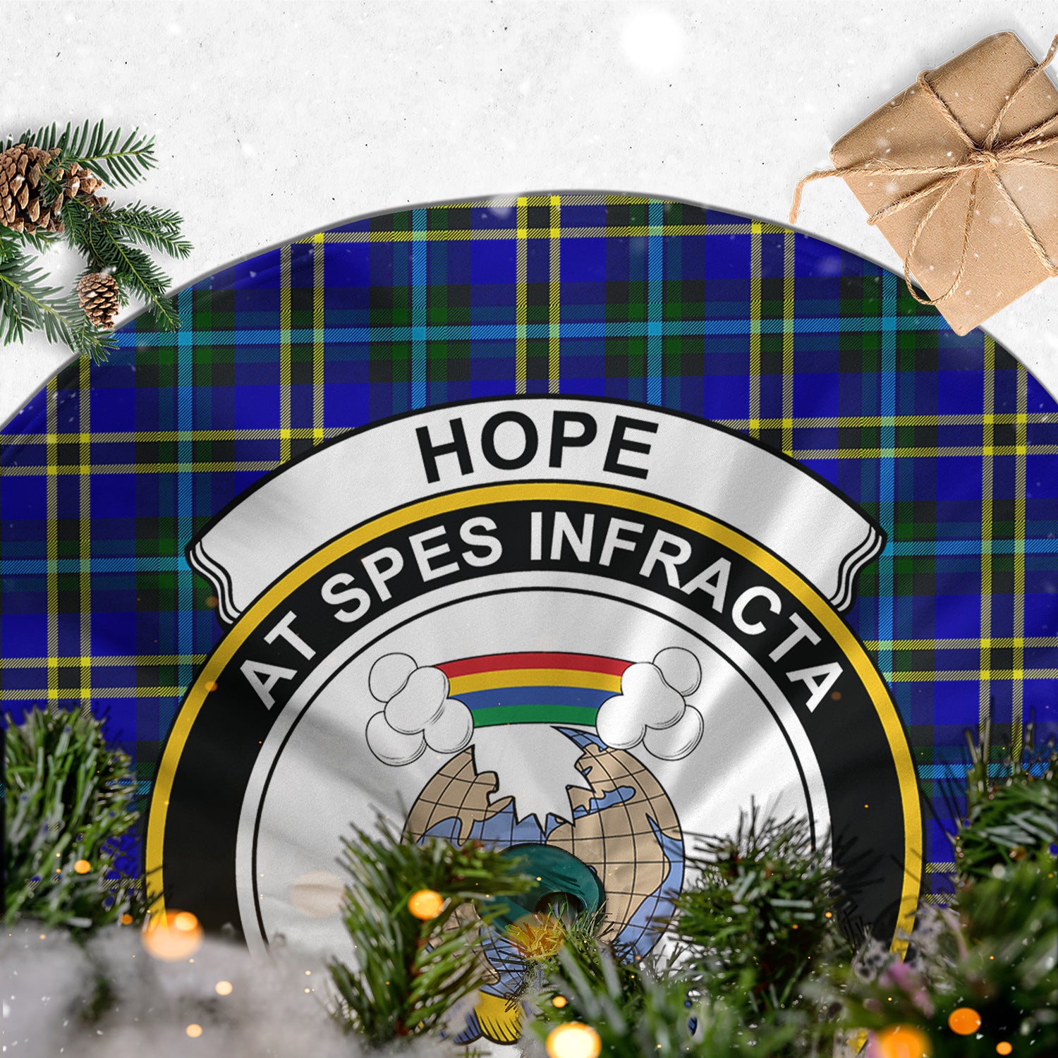 Hope Modern Tartan Christmas Tree Skirt with Family Crest - Tartanvibesclothing