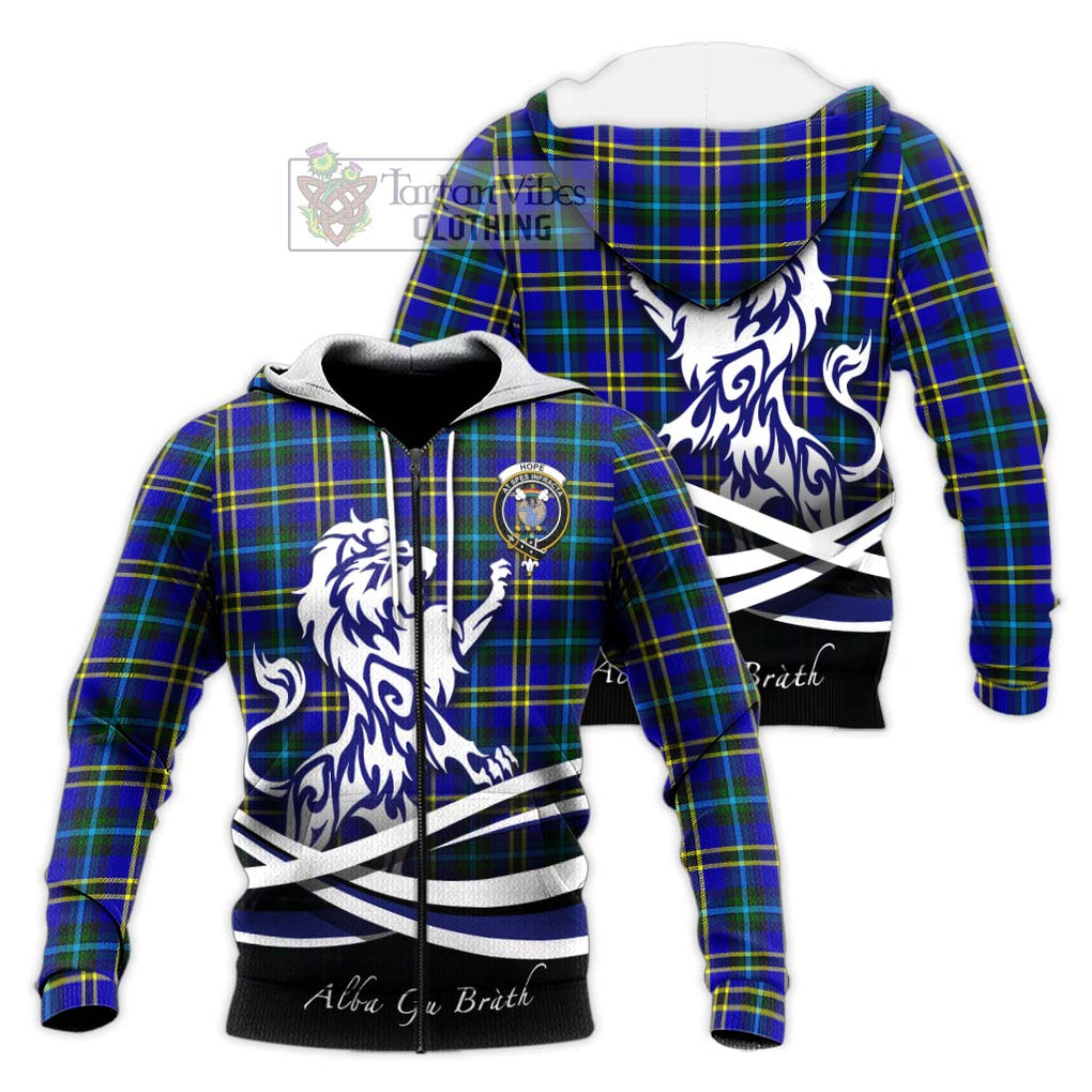 Hope Tartan Knitted Hoodie with Alba Gu Brath Regal Lion Emblem Unisex Knitted Zip Hoodie - Tartanvibesclothing Shop